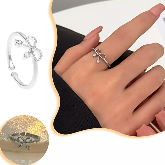 QQTDFG Encrusted Bow Ring Fashion Temperament Design Hollow Leaf Index Finger-default