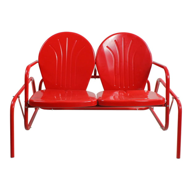 2 Person Outdoor Retro Metal Tulip, Red Retro Metal Lawn Chair