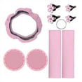 thumbnail image 2 of Women’s Pink Car Interior Accessories Kit – Steering Wheel Cover, Seat Belt Cushions, Cup Holders, Air Vent Clips & Bling Ring – Cute Floral Design, Fits Most Cars, 2 of 6