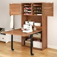 thumbnail image 2 of Uforic Foldable Sewing Machine Table and Desk with Craft Storage and USB Power Outlets in Brown, 2 of 9