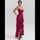 thumbnail image 5 of Vestido de Cóctel para Mujer, Sin Mangas, con Volantes Fruncidos en el Dobladillo, de , con Abertura Alta y Tirantes Finos. Vino Tinto M, 5 of 9