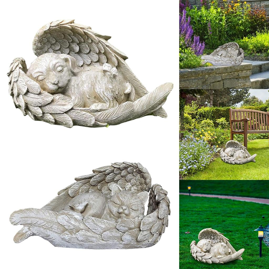 s Handmade Resin, Slee Cat, Dog, Angel Statue, Outdoor Patio