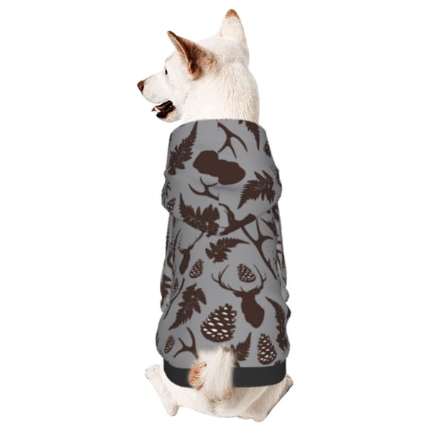 Fotbe Brown Moose with Pinecones Sudadera con Estampado para Perros Pequeños – Suéter con Capucha para Mascotas, Tela Suave de Forro Polar con Bolsillo-Small