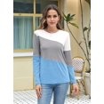 thumbnail image 3 of Women'S Color Block Tops Casual Long Sleeve Tunic Round Neck Pullover Shirts White & Blue XL, 3 of 6