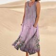 thumbnail image 2 of Wycnly Dresses for Women 2025 Summer Loose Comfy Breathable Cotton Linen Casual Swing Tank Long Sundress with Pocket Floral Print Sleeveless Crewneck Maxi Formal Dresses for Women Green l, 2 of 5