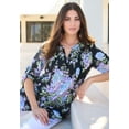 thumbnail image 4 of Roaman's Women's Plus Size Floral Y-Neck Pintuck Tunic – Adjustable Long Sleeve Button-Front, Relaxed Shirt Style, 4 of 5