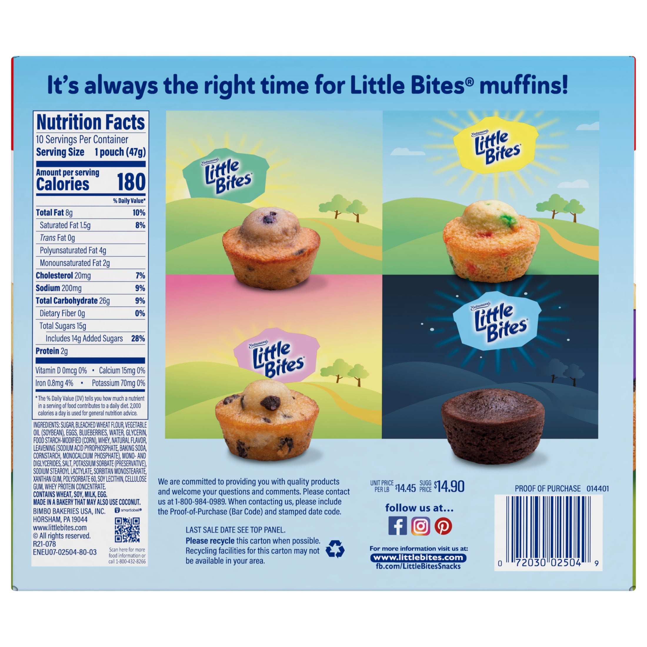 (3 pack) Little Bites Blueberry Muffins, 10 packs, Real Blueberries Mini Muffins, 16.5 oz Multipack