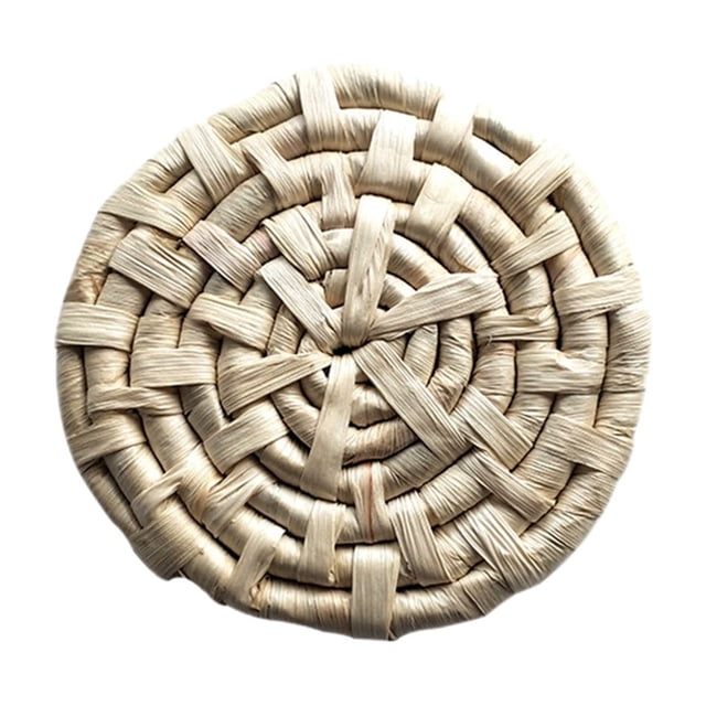 Corn Husk Coaster 15 cm Round Heat Resistant Woven Table Mat Beige Natural Rustic Style