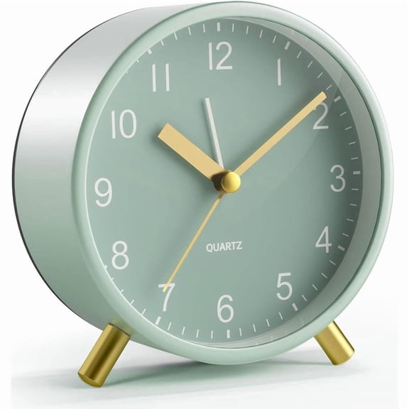 Analogue Alarm Clock, Silent Non Ticking with Night Light, Fashionable Metal Round Alarm Clock for Office