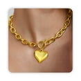 thumbnail image 6 of SKQIT Chunky Heart Pendant Necklace,Minimalist Plated Gold Thick Love OT Clasp Choker,Vintage Puffy Heart Chain Toggle Collarbone Necklace for Women, 6 of 6