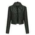 thumbnail image 2 of Dealovy Womens Zipper Front Jackets Lapel Neck Cropped Leather Jacket Casual Biker Coat Outerwear, 2 of 8