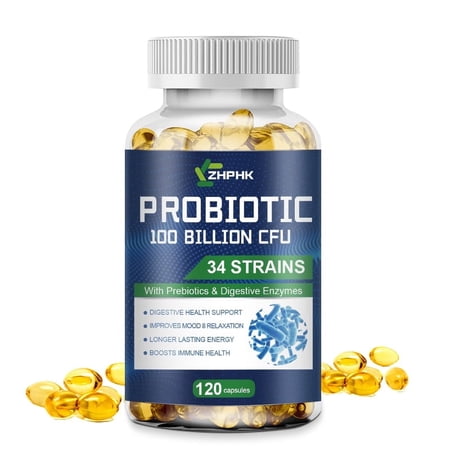 ZHPHK Organic Probiotic Vegetarian Capsules 100 Billion CFU Digestive Health 120 Capsules