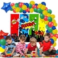 thumbnail image 2 of Superhero Balloon Arch Garland Kit 109 Latex Blue Green Yellow Red Balloons Set with 16ft Balloon Strip Tape, 2 Pieces Tool for Engagements Birthday Graduations Superhero Themed Party Decor, 2 of 4