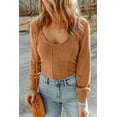 thumbnail image 5 of Women's Brown U Neck Textured Long Sleeve Top, 5 of 5