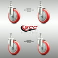thumbnail image 2 of 5 Inch 316SS Red Polyurethane Wheel Swivel 12mm Threaded Stem Caster Set, 2 of 2