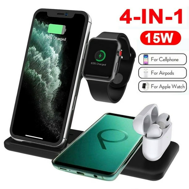 HOTBEST 15W Qi Wireless Charger Pad Phone Charger 4 In 1 USB Fast Charging Dock Station for Airpods Apple Watch Iphone X XS XR 8plus 8 Samsung S10 S9 S8 S7 Note 9 8 5