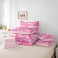 thumbnail image 6 of Manfei Girls Personalized Gifts 7 Pieces Bedding Comforter Set,Pink Letter C Full Bedding Set,Chic Bow Knot Ribbon Fitted Sheet Flat Sheet For Princess,Lightweight Room Decoration Reversible, 6 of 8