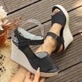 thumbnail image 2 of CYMMPU Women's Peep Toe Wedge Sandals, Adjustable Buckle Ankle Strap Espadrille Platform Shoes, Casual Summer Outdoor Walking Footwear Black 41, 2 of 9