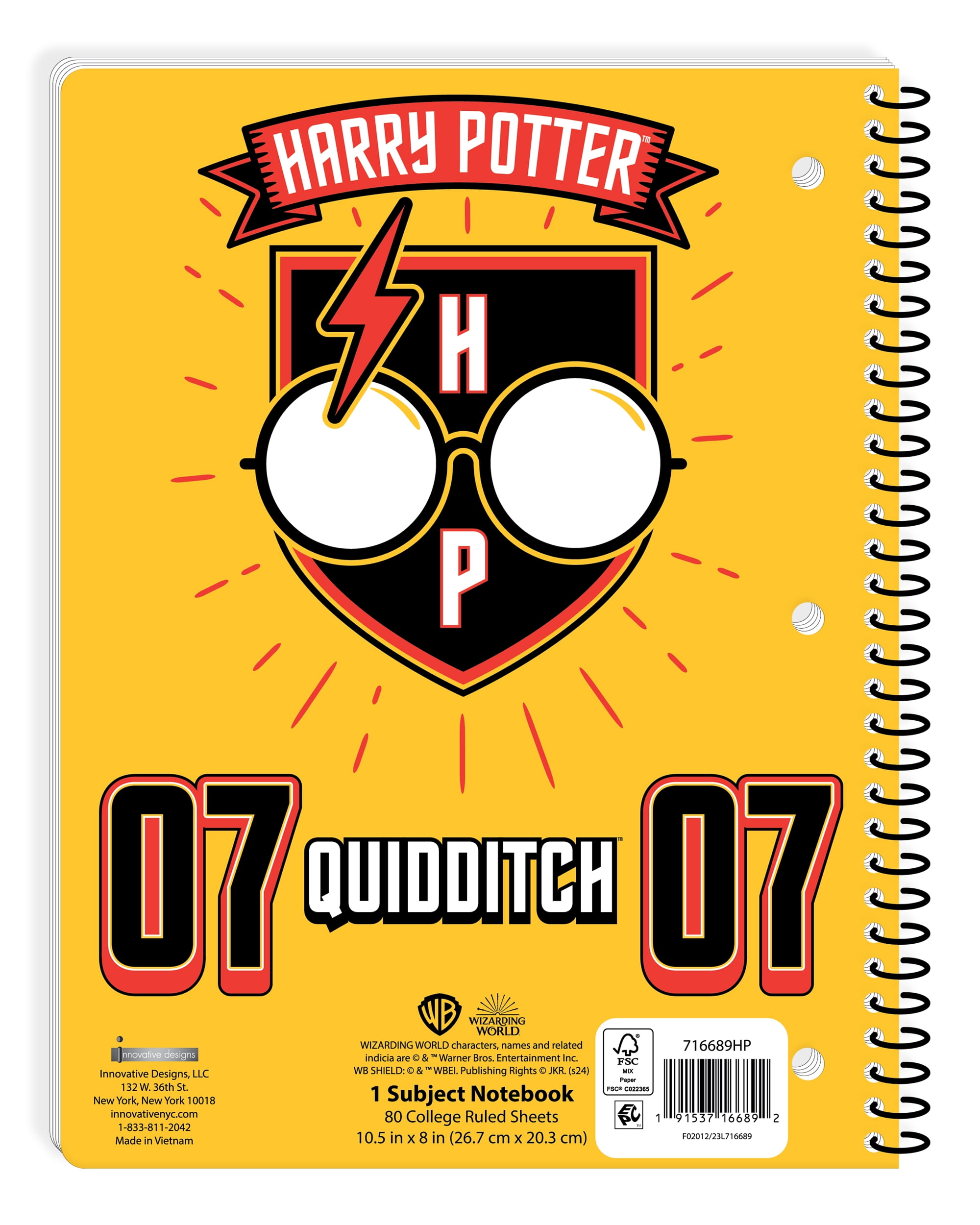Harry Potter Quidditch 1-Subject Spiral Notebook, College Ruled, 80 Sheets, Multi-Color
