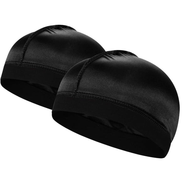 Qucyy 2PCS Silky Stocking Wave Cap for Men, Goodression Over (Regular Style) A-black, Black-regular Style 4-5 1/8