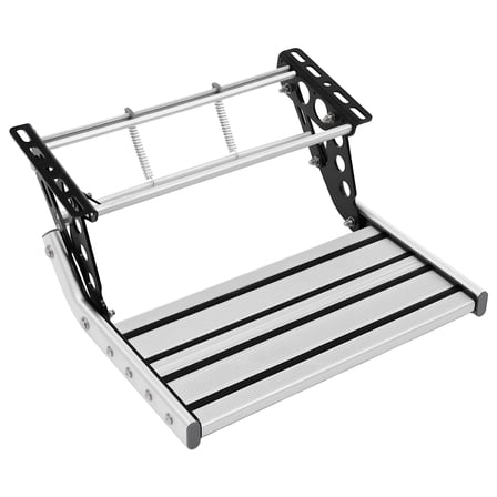 Folding RV Step Assembly with LED Light - 330LBS Capacity Aluminum Alloy Manual Step for RV/Camper, 17.32" Non-Slip Pedal & 12V Lighting, Easy Install Foldable Step (Silver)