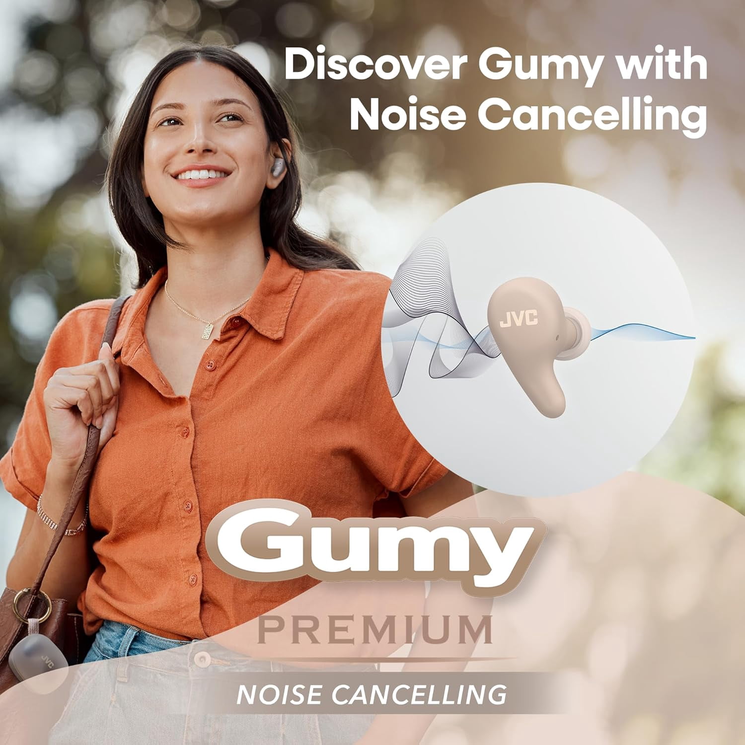 JVC Gumy Premium True Wireless Earbuds Noise Cancelling, Bluetooth 5.4 Headphones 26H Battery, ANC Ambient Mode, Gaming Low Latency, USB-C Case