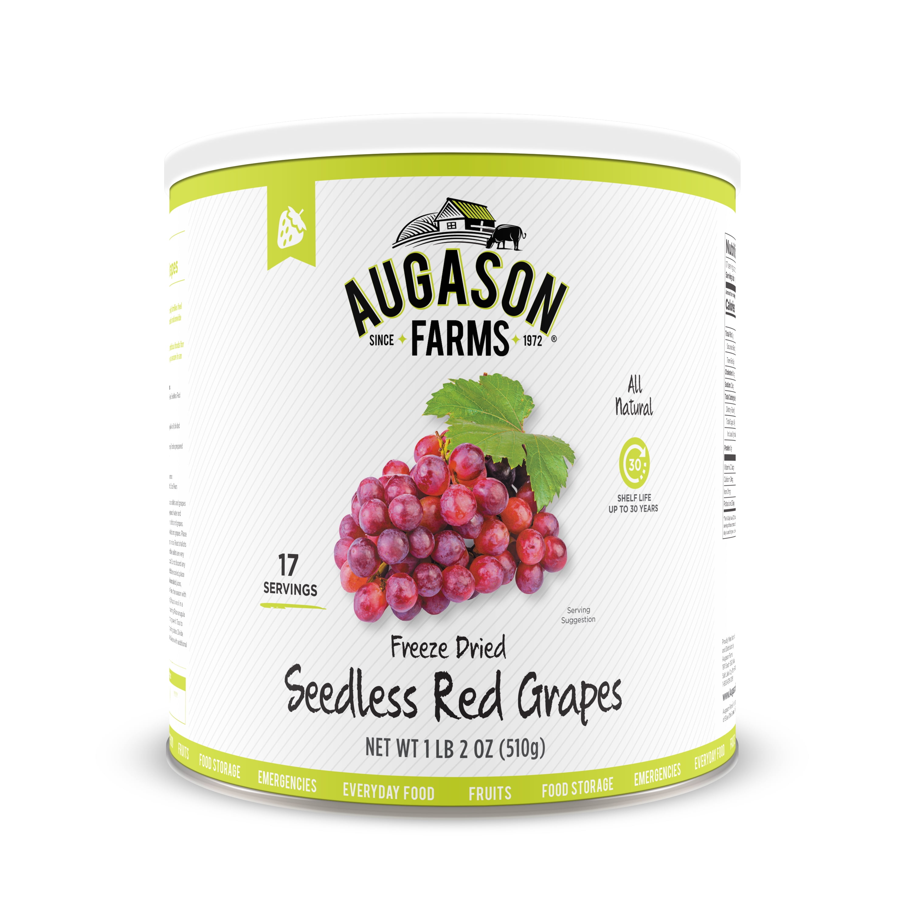 Augason Farms Freeze Dried Seedless Red Grapes 1 lb 2 oz No. 10 Can