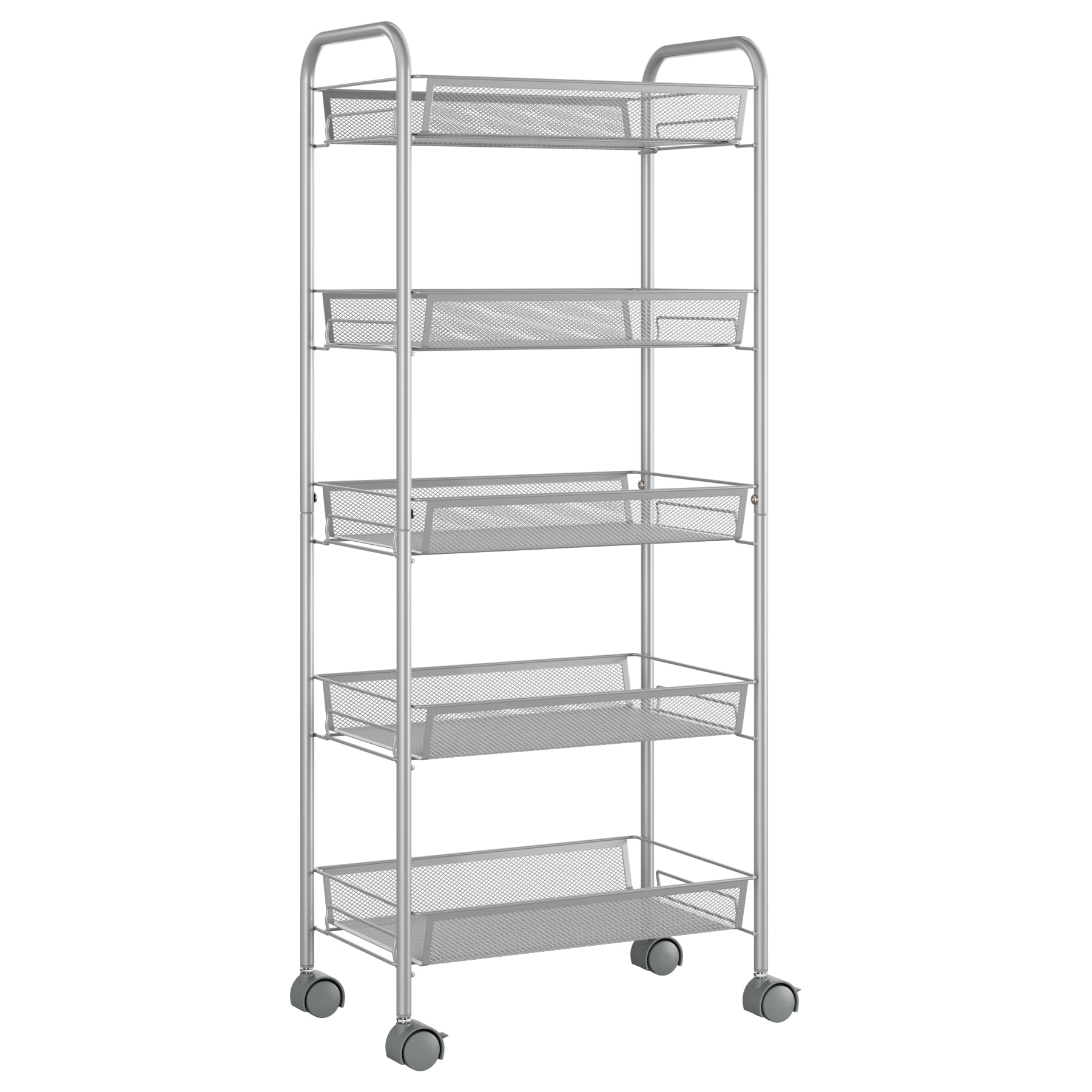 5 Tier Kitchen Trolley Cart Storage Shelves Rolling Rack w/ Handles Wheels Hooks