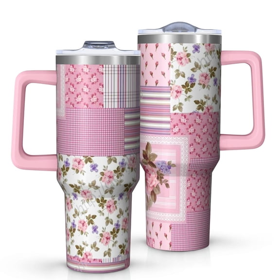 OBREWU Pioneer Flower Tumbler with Handle and Lid,Pioneer Flower 40oz Double Wall Vacuum Insulated Tumbler,Cups Gift for Women and Men