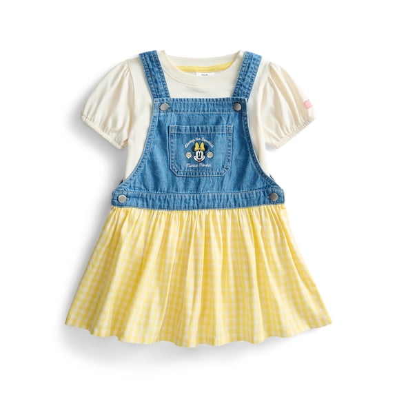 Minnie Mouse Toddler Girls Denim Gingham Skirtall and Puff Sleeve Tee Set, 2-Piece, Sizes 12M-5T
