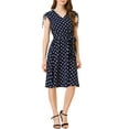 thumbnail image 1 of INSPIRE CHIC Robe Sans Manches Vintage à Pois avec Ceinture et Col en V pour Femmes P Bleu Foncé, 1 of 7