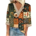thumbnail image 2 of Xuyuer Women's Printed V-Neck 3/4 Sleeve Blouse, Loose Fit Casual T-Shirt Top for Spring and Summer Outfits, 2 of 5