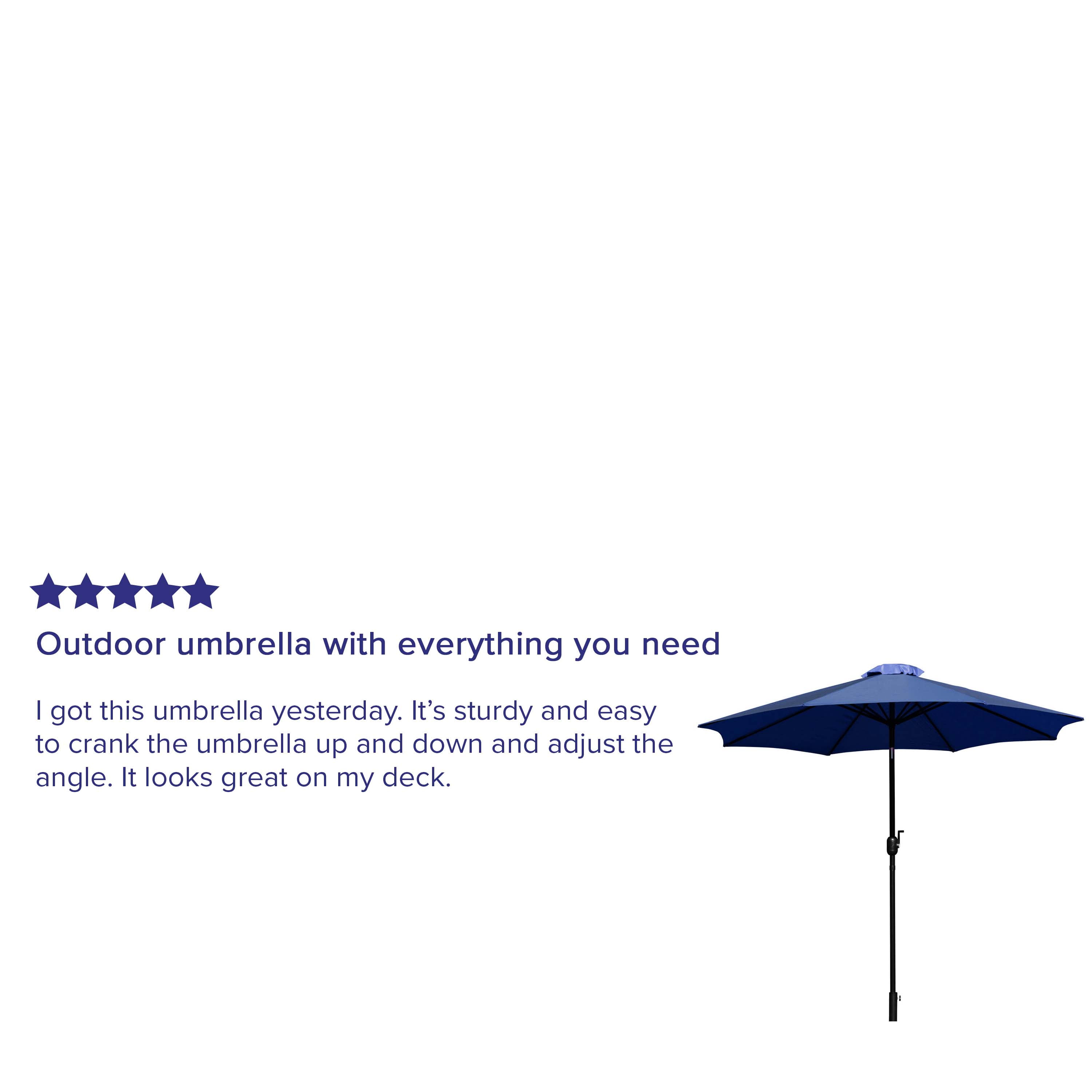 Merrick Lane Navy 9' Round UV Resistant Outdoor Patio Umbrella With Height Lever And 33° Push Button Tilt