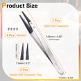 thumbnail image 2 of Uxcell ESD-242 Tweezers 4.9" Length Precision Anti-Static Stainless Steel Pointed Tip Tweezers with 259 Model Replacement Tip for Electronics Craft Jewelry DIY, Black, 2 of 7