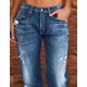 thumbnail image 4 of Jeans de pierna recta para mujer Dobladillo sin rematar rasgado Talle bajoAzul marinoPequeño, 4 of 5