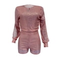 thumbnail image 5 of Miluxas Sequin Rompers for Women Clearance Long Sleeve Jumpsuits Playsuits Sparkle Metallic Party Romper Pink 10(XL), 5 of 5