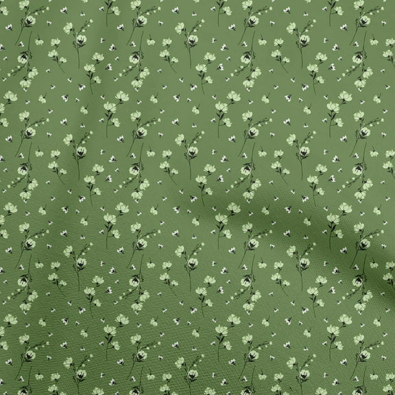 oneOone Polyester Spandex Green Fabric Floral Dress Material Fabric Print Fabric By The Yard 56 Inch Wide