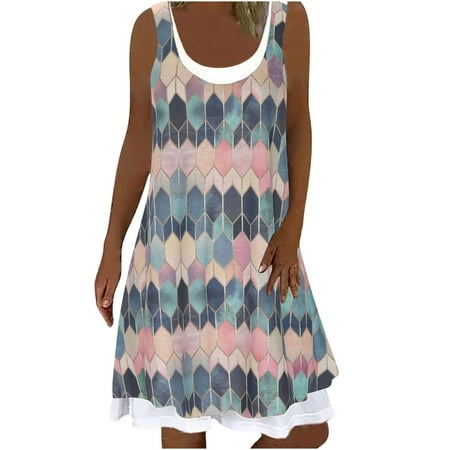 

Juebong Women s Summer Fashion Round Neck Printed Sleeveless Pullover Dress