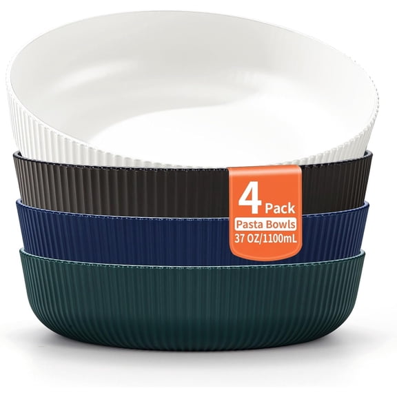 Pasta Bowls Set of 4, Salad Bowls 37oz Unbreakable Large Plastic Soup/Salad/Fruit/Serving Bowls for , Restaurant, Outdoor, Picnic, Camping, Serving Dishes