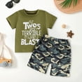 thumbnail image 2 of Toddler Baby Boy Summer Clothes Set Letter Print Crew Neck Short Sleeve T-Shirts Elastic Waist Shorts 2Pcs Camouflage Outfits, 2 of 4