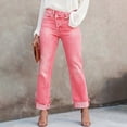 thumbnail image 2 of LWavelet Women High Waisted Cropped Straight Jeans Khaki Washed Distressed Frayed Hem Denim Pants Casual Streetwear Trousers Pink XL, 2 of 6