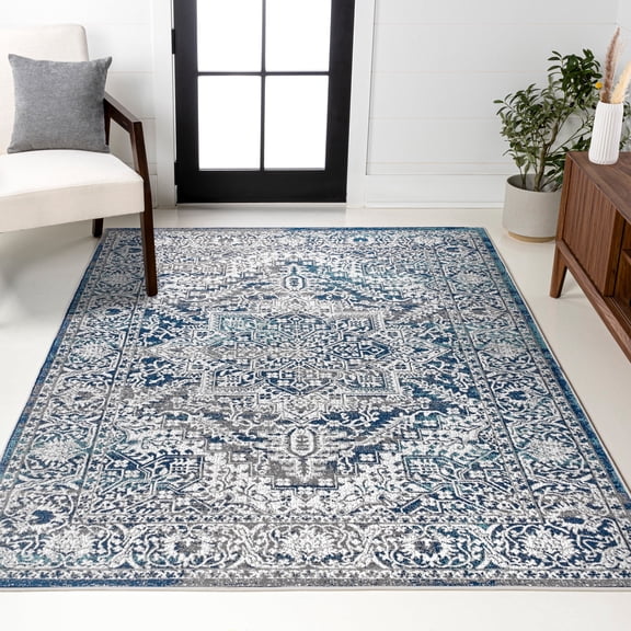 JONATHAN Y MODERN PERSIAN 5 x 8 Area Rug, Vintage Medallion - Navy/Light Gray, MDP100B-5