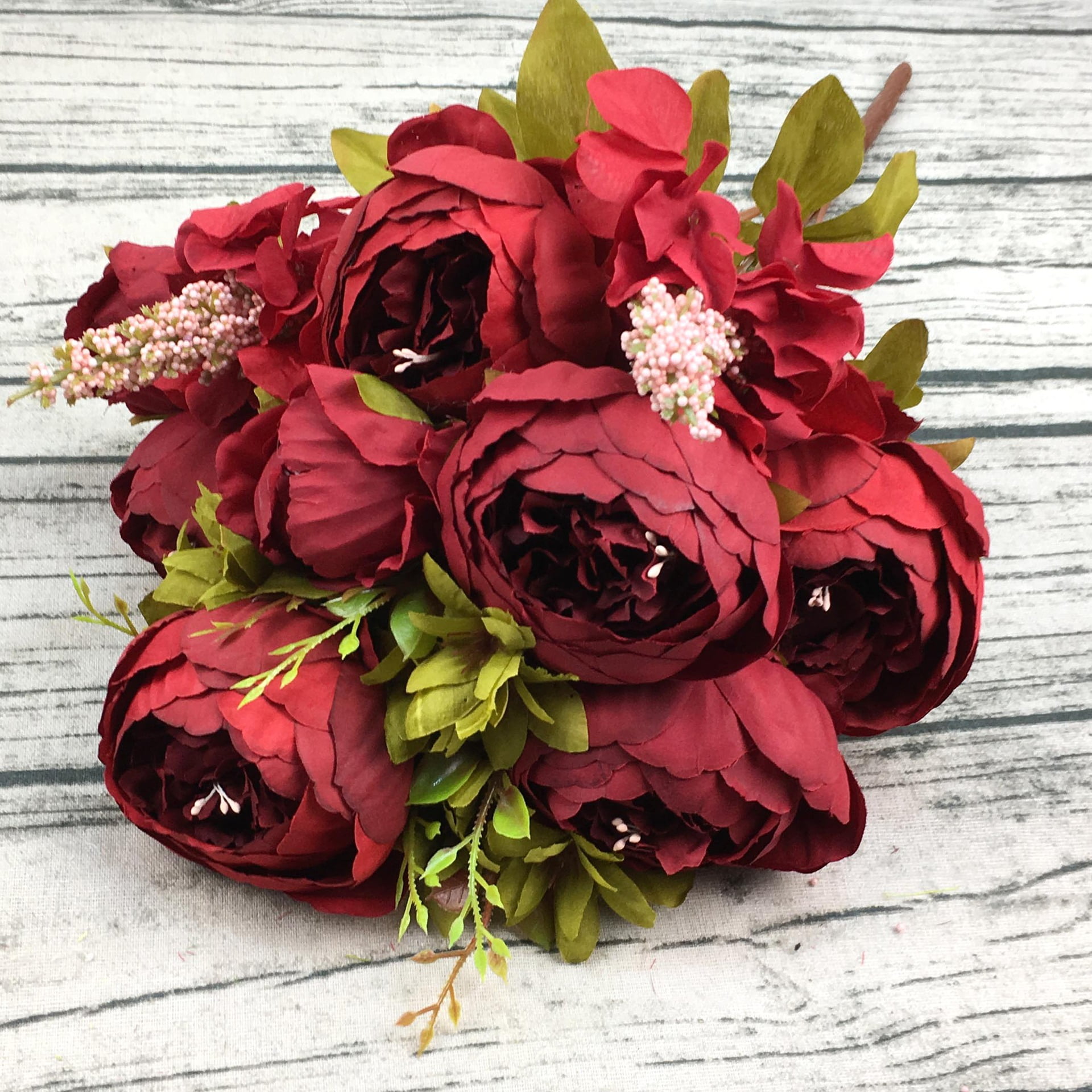 Burgundy Peonies Large Realistic Deep Red Peony Artificial Luxury Silk Flowers
