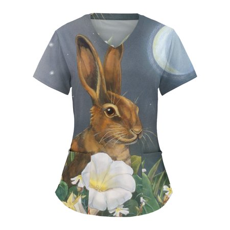 

Women s Scrub Top Fashion Summer T Shirt Top Blouse Comfortable Easter Day Short Sleeve V Neck Fun Patterned Working With Pockets Women Casual Lady Spring Female Tshirt Daily
