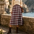 thumbnail image 4 of DYTTDG Women's Classic Plaid High-Waist A-Line Midi Skirt | Elastic Waist Mid-Calf Flared Skirt, Casual Spring-Fall Outer Bottom for Daily & Vacation Occasions, 4 of 8