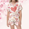 thumbnail image 2 of YUEHUA Girls Silk Satin Pyjamas Set Short Sleeve Heart Print Button-Down Kids PJs Breathable Soft Nightwear Children Sleepwear Age 5-14, 2 of 6