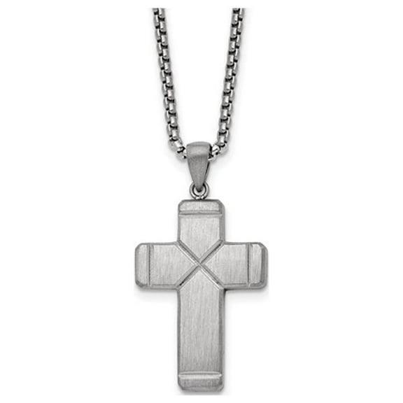Gem & Harmony Mens Stainless Steel Polished Cross Pendant Necklace with Chain for Men