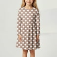 thumbnail image 2 of Wuxian Girls Polka Dot Dresses Casual Classic Cozy Round Neck Long Sleeve Knee Length High Waist Comfortable Stylish Fall Dress,Khaki,5-6 Years, 2 of 4