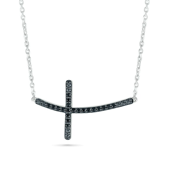 DGOLD Sterling Silver Black Round Diamond Cross Necklace for women (1/10 cttw)