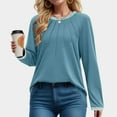 thumbnail image 2 of Youyipin Long Sleeve Shirts for Women Women's 2024 Fall Long Sleeve Tops Pleated Crew Neck Color Block Casual Loose Tee Shirts, 2 of 4